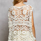 White POL openwork round neck floral crochet tank top