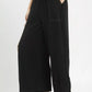 Umgee Linen Frayed Side Pocket Wide Leg Pants, black with frayed hem