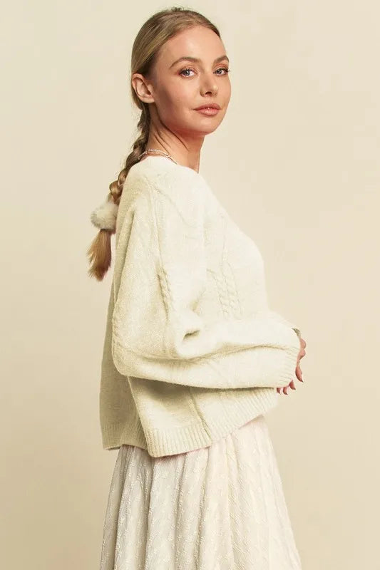 Davi & Dani Diamond Cable Pattern Drop Shoulder Sweater | Sweaters Daverri Fashions