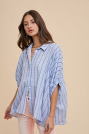 Annie Wear Striped Button Up Half Sleeve Shirt Tops