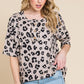 BOMBOM Button Detail Exposed Seam Leopard Half Sleeve Top