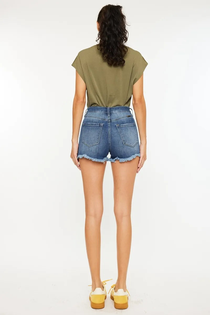 Kancan High Rise Frayed Hem Denim Shorts Denim Shorts