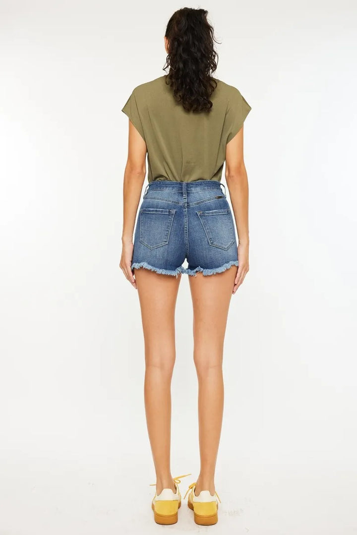 Kancan High Rise Frayed Hem Denim Shorts Denim Shorts