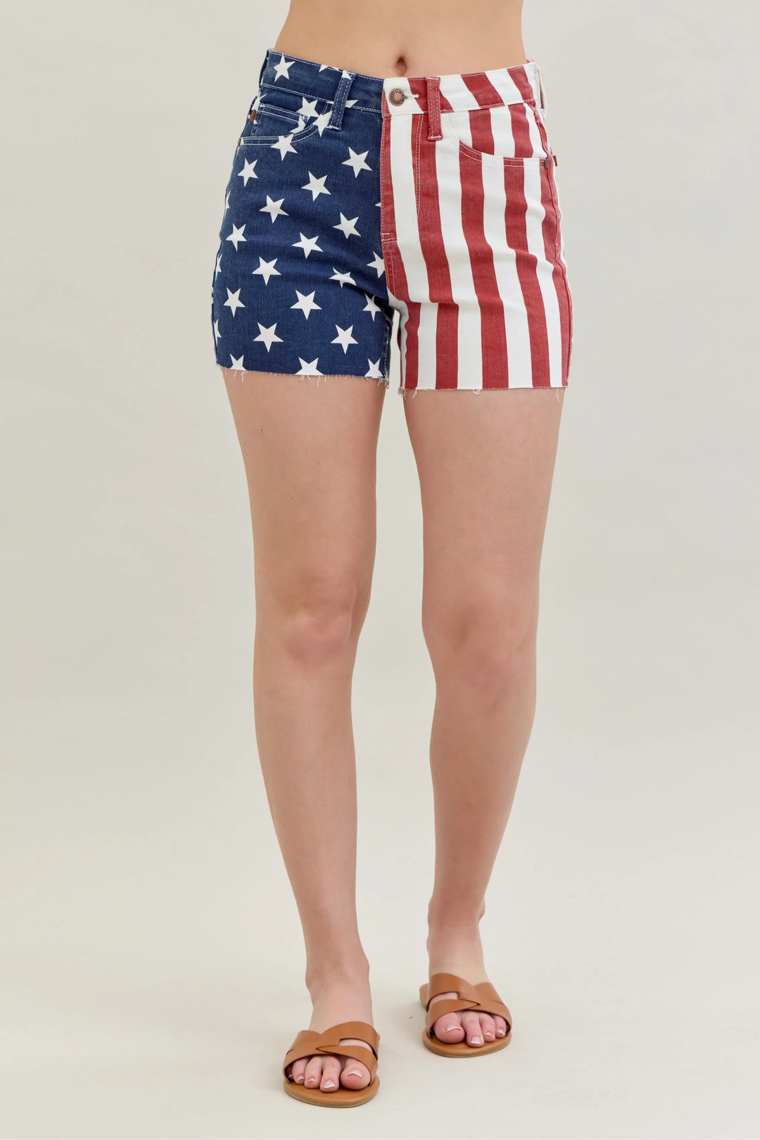 Judy Blue Full Size High Waist Americana Flag Fray Hem Shorts Plus Size Denim Shorts