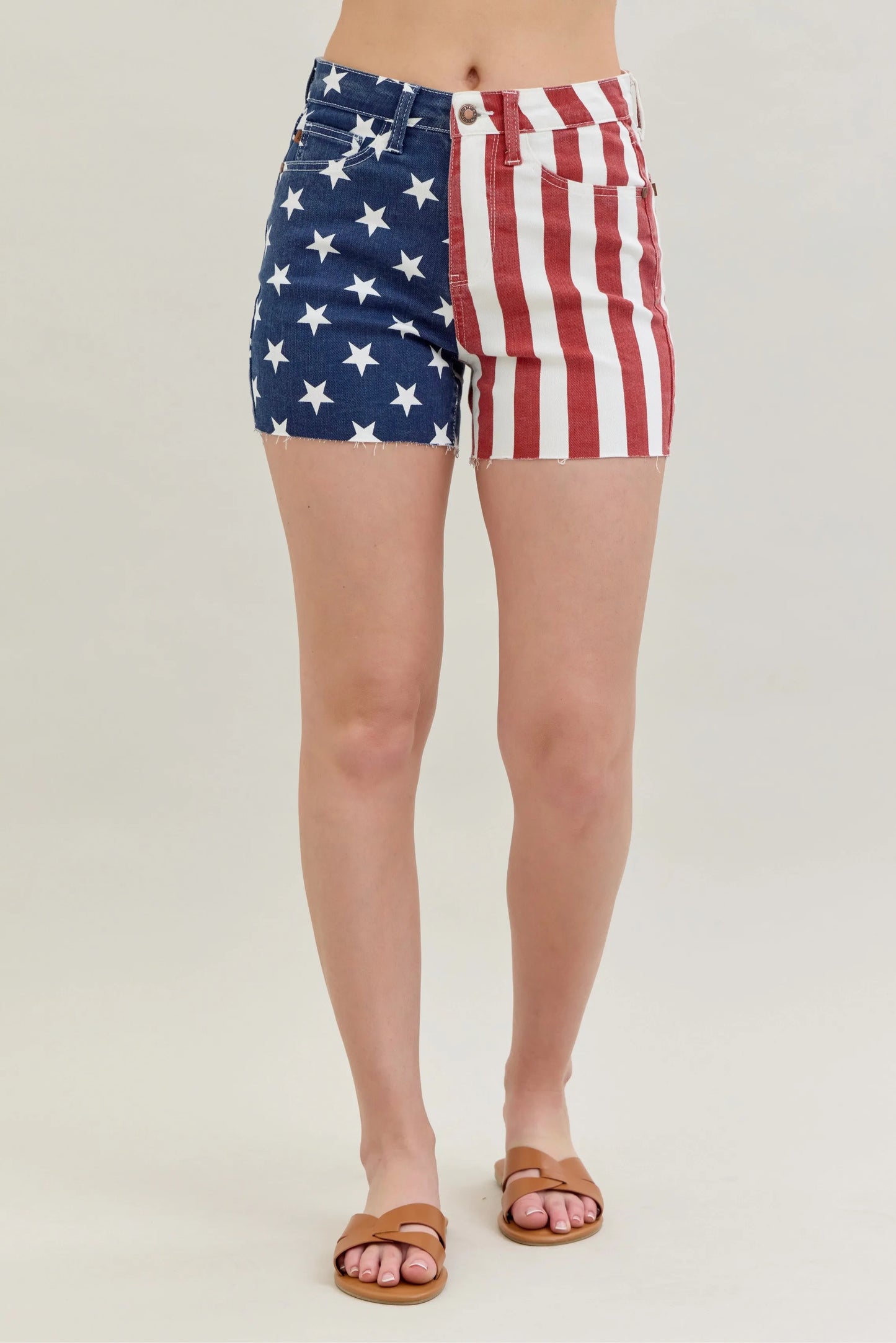 Judy Blue Full Size High Waist Americana Flag Fray Hem Shorts Plus Size Denim Shorts