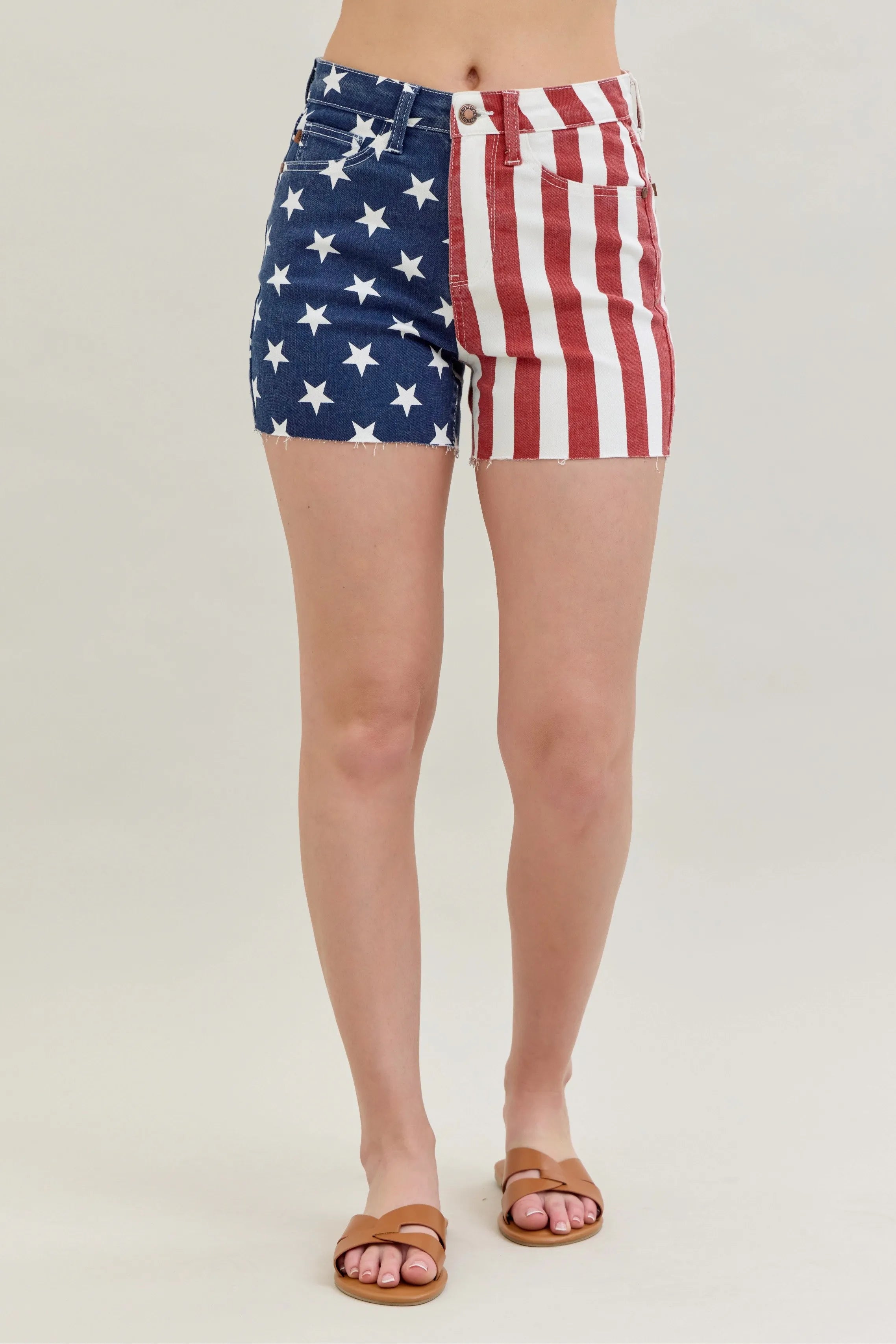 Judy Blue Full Size High Waist Americana Flag Fray Hem Shorts Plus Size Denim Shorts