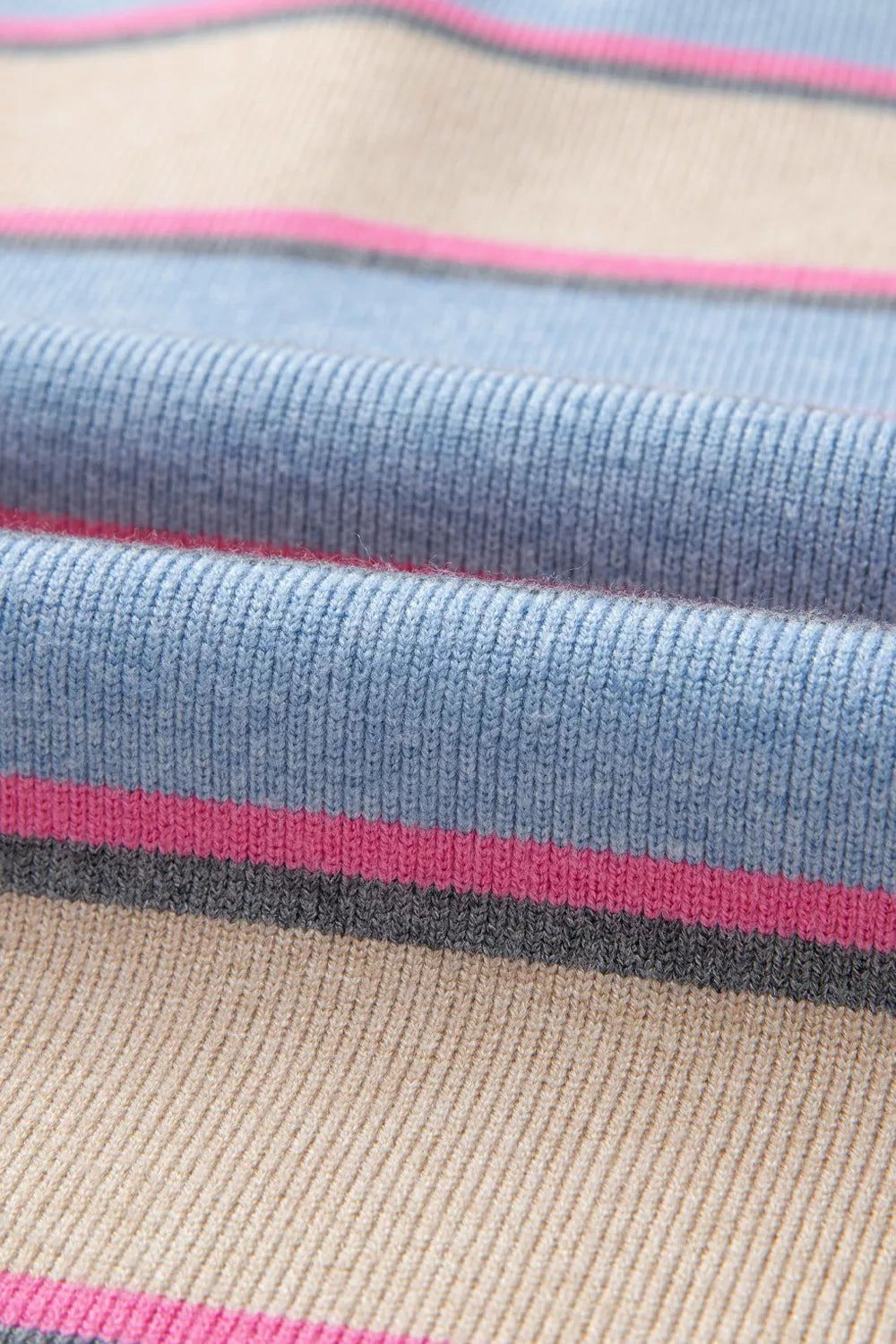 Striped color block Johnny collar sweater with blue and pink stripes