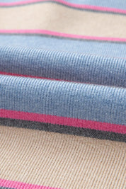 Striped color block Johnny collar sweater with blue and pink stripes