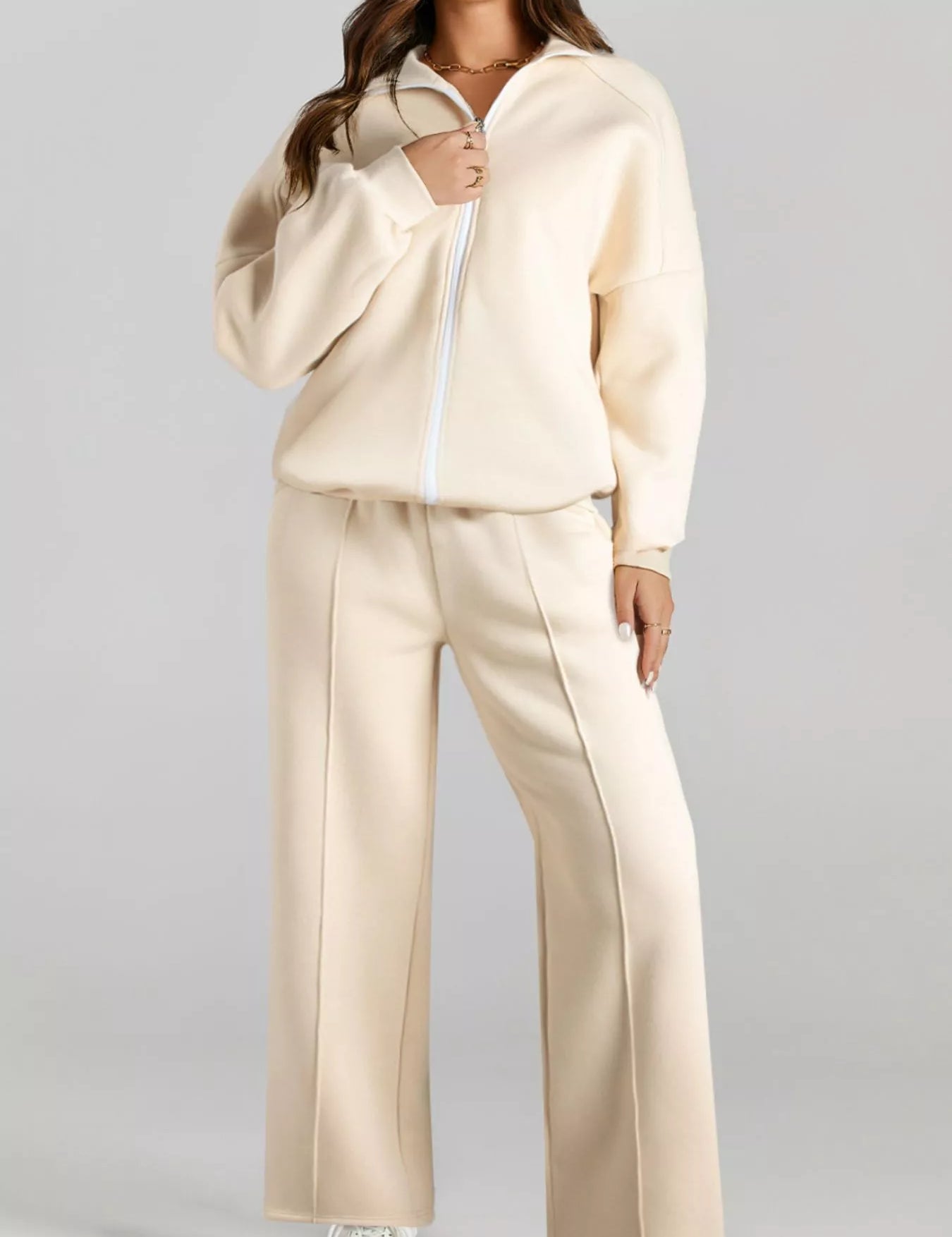Drop Shoulder Zip Up Jacket and Drawstring Pants Active 2pcs Set | Loungewear Sets Daverri Fashions