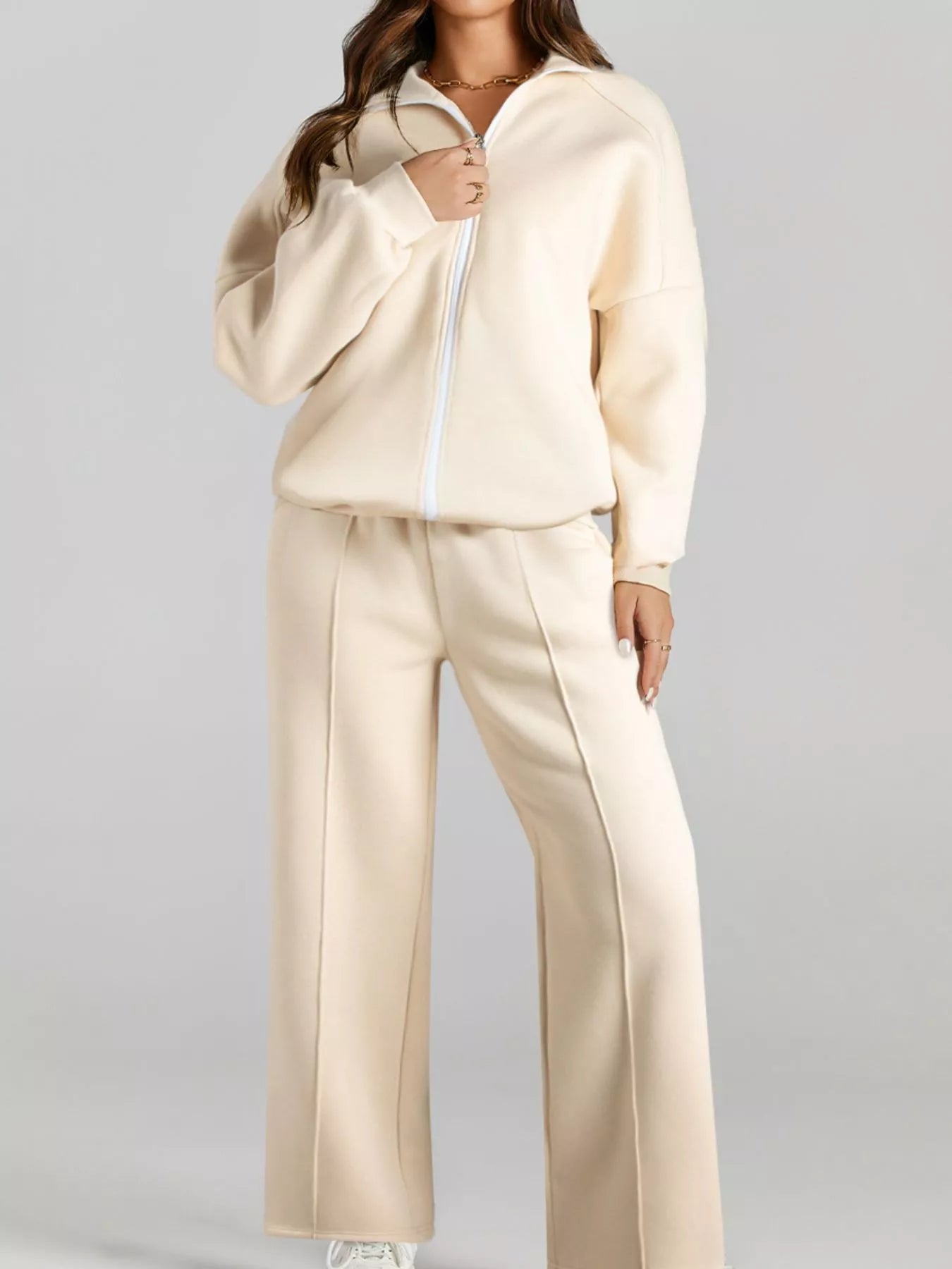 Drop Shoulder Zip Up Jacket and Drawstring Pants Active 2pcs Set | Loungewear Sets Daverri Fashions