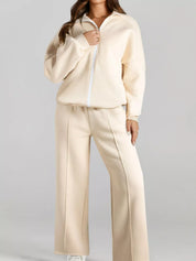 Drop Shoulder Zip Up Jacket and Drawstring Pants Active 2pcs Set | Loungewear Sets Daverri Fashions