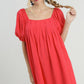 Umgee Full Size Squared Neck Puff Sleeve Mini Dress Mini Dresses
