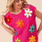 BiBi Flower Round Neck Cap Sleeve Knit Top Size L Tops
