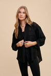Annie Wear Openwork Button Down Drop Shoulder Shirt - DAVERRI FASHIONS