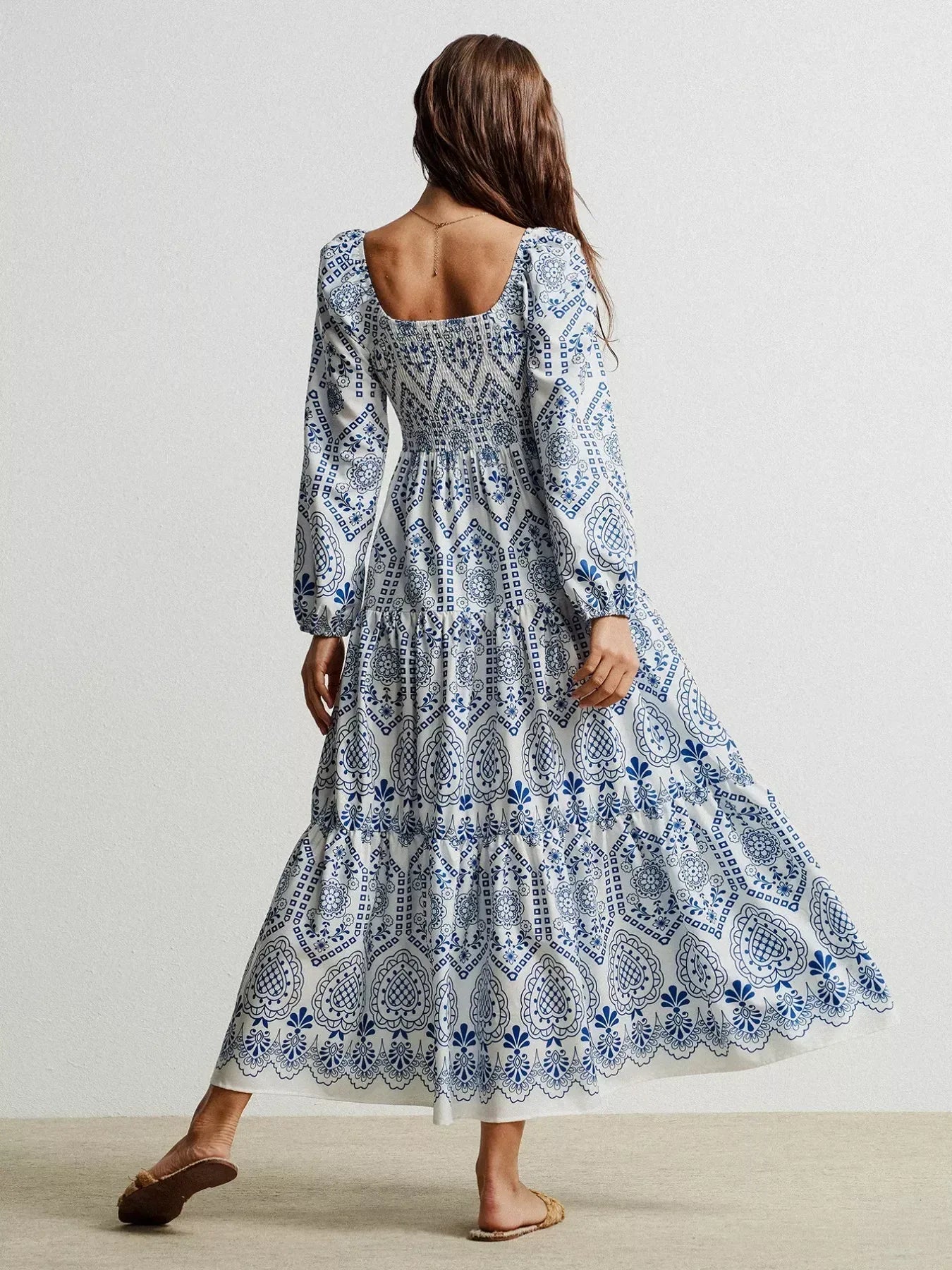 Daverri Fashions Bohemian Print Midi Dress with Tassel Detail - DAVERRI FASHIONS