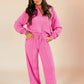 Daverri Fashions Solid Color Collared Pullover and Central Seam Pants Set - DAVERRI FASHIONS