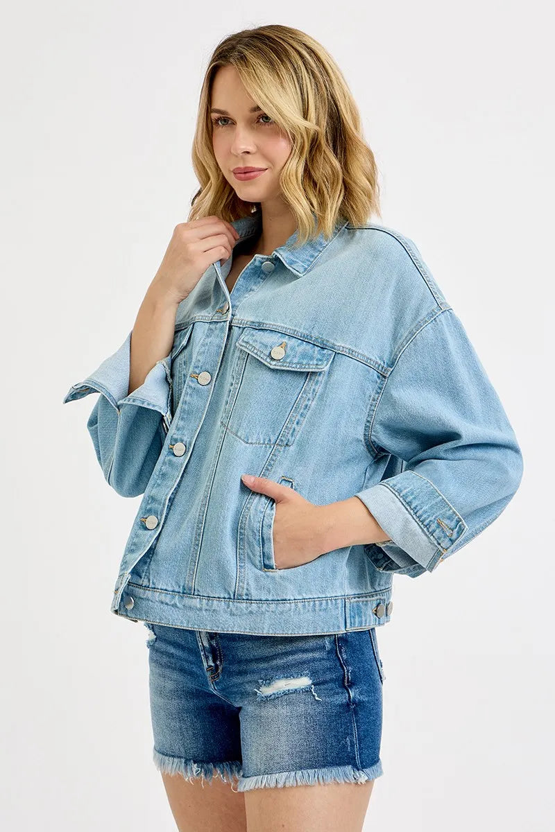 RISEN Washed Dropped Shoulder Denim Jacket Denim Jackets