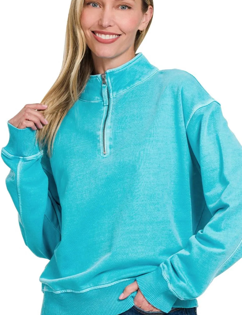 terry Pigment Dye & Enzyme Washing Half Zip Top | Sweatshirts Daverri Fashions