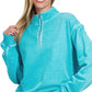 Zenana F/terry Pigment Dye & Enzyme Washing Half Zip Top Ice Blue - DAVERRI FASHIONS