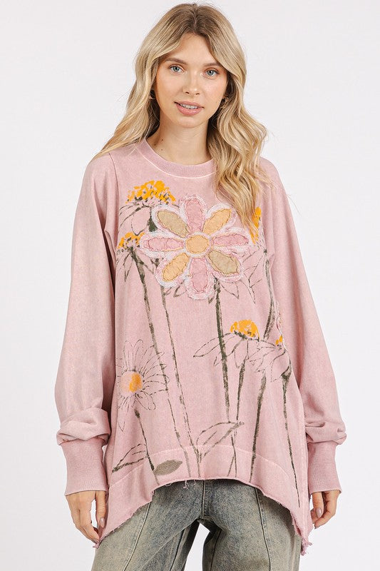 Mittoshop Flower Graphic Print and Patch Oversized Sweatshirt