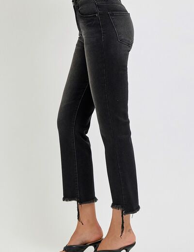 RISEN Full Size Raw Hem Cropped Flare Jeans Plus Size