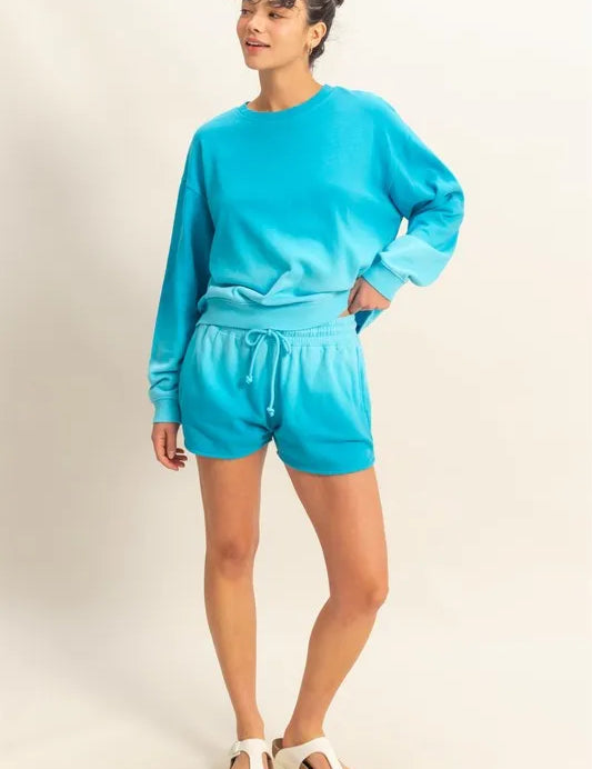 AQUA BLUE HYFVE Aqua Blue Dip Dye Long Sleeve Sweatshirt | Sweatshirts Daverri Fashions