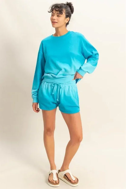 HYFVE Aqua Blue Dip Dye Long Sleeve Sweatshirt - DAVERRI FASHIONS