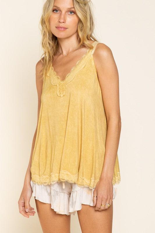 Lace Trim Halter Top with Back Strap Shirts & Tops