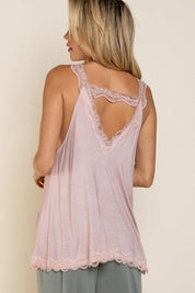 Lace Trim Halter Top with Back Strap Shirts & Tops