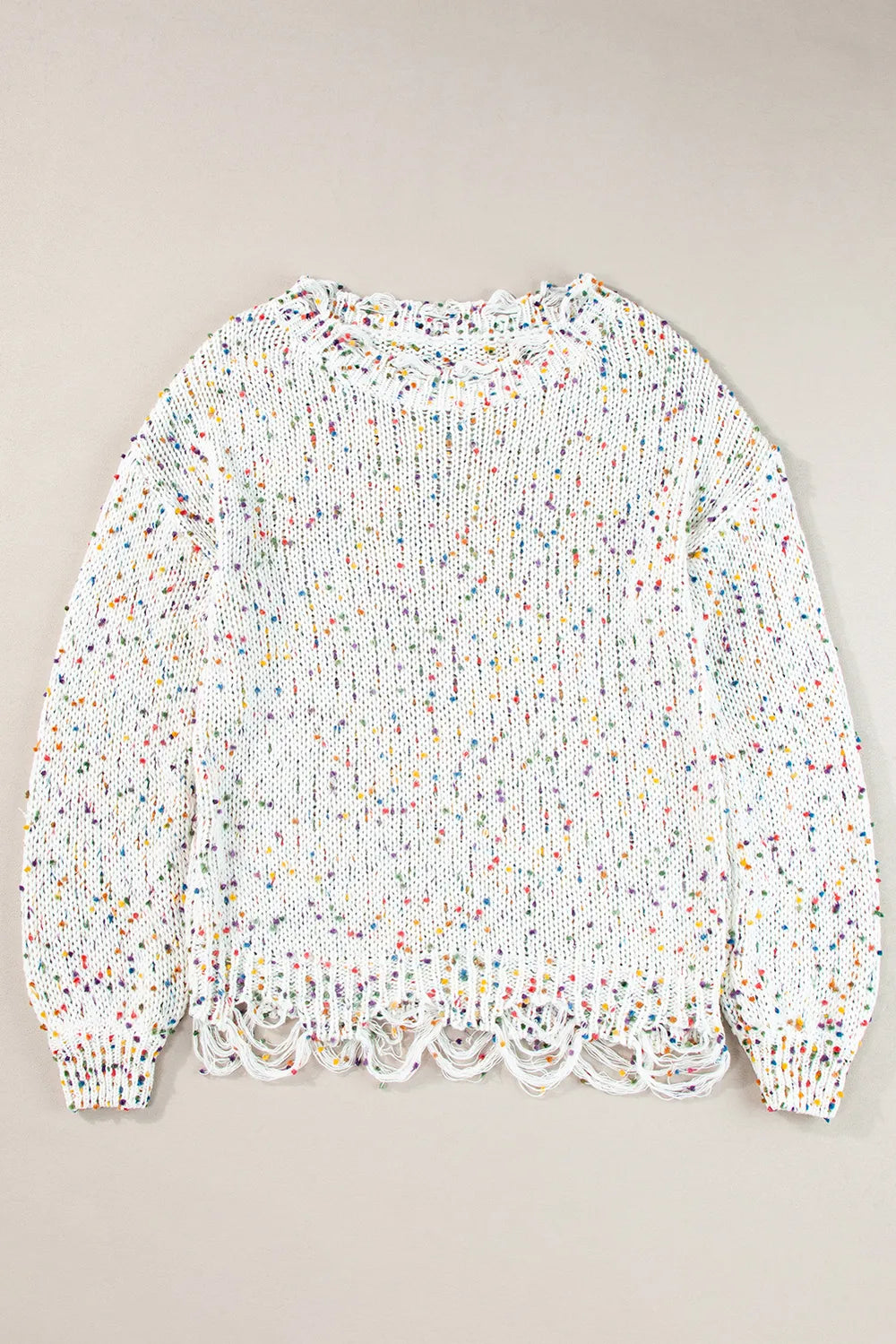 Confetti Distressed Hem Long Sleeve Sweater | Sweaters Daverri Fashions