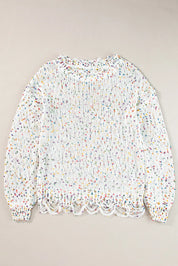Confetti Distressed Hem Long Sleeve Sweater | Sweaters Daverri Fashions