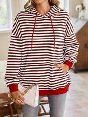 Lovelet Drawstring Striped Long Sleeve Hoodie | Hoodies Daverri Fashions