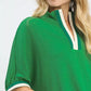 Umgee Textured Knit Top with Striped Contrast Trim - DAVERRI FASHIONS