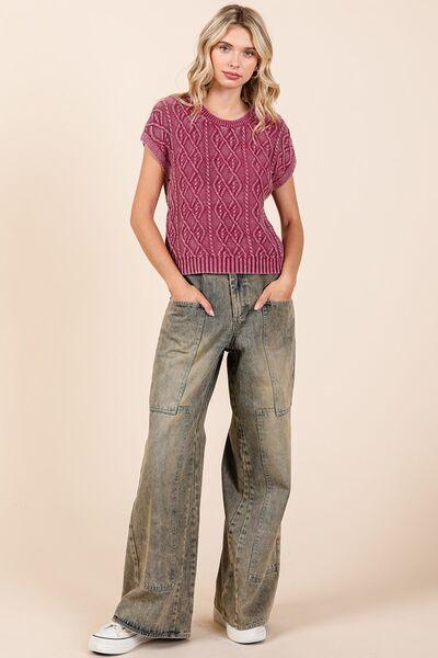 Mittoshop Washed Wide Leg Jeans with Pockets - DAVERRI FASHIONS
