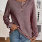 Daverri Fashions burgundy white striped long sleeve henley top