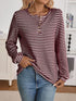 Daverri Fashions burgundy white striped long sleeve henley top