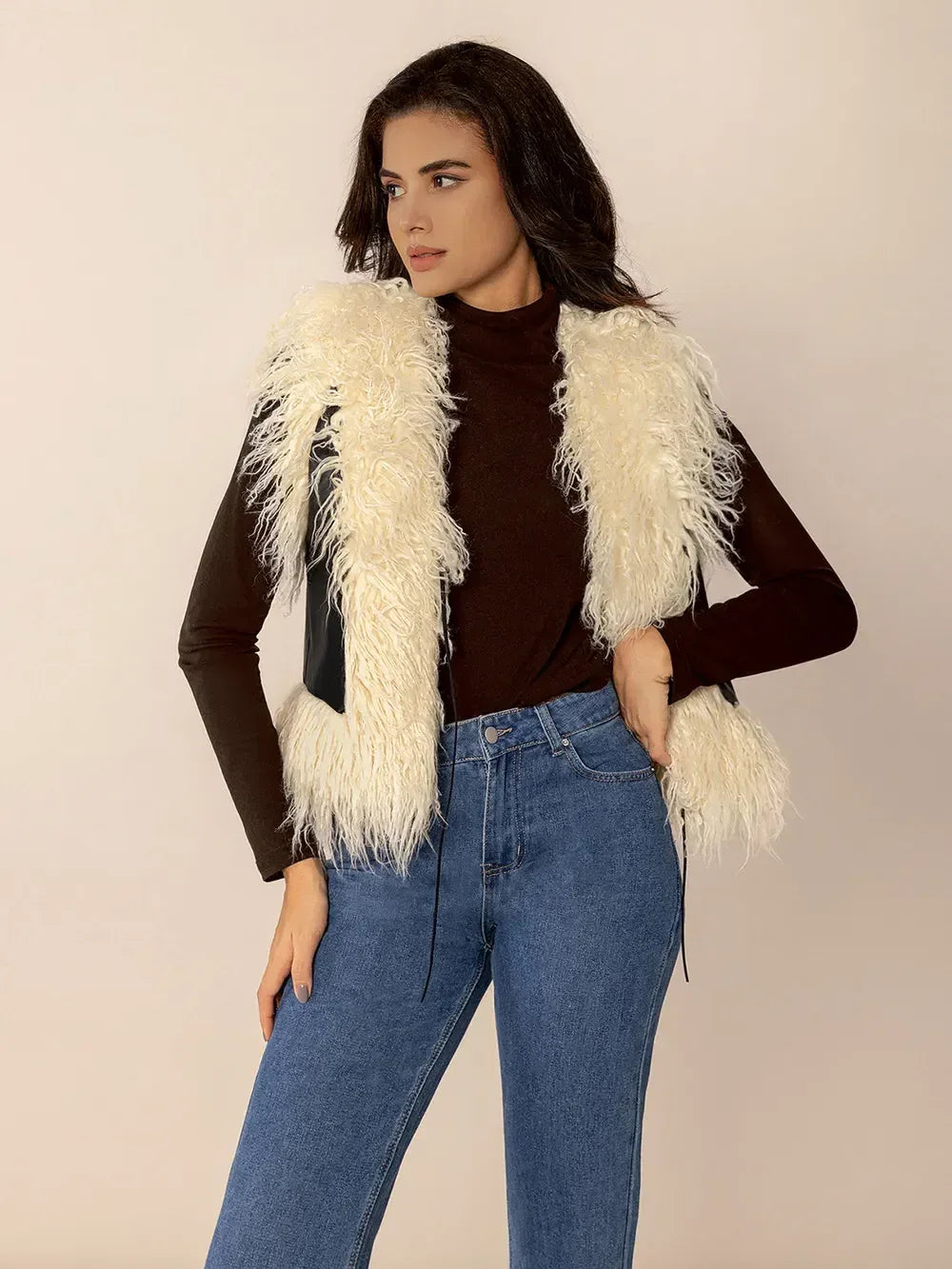 Tied Fringe Contrast Vest - DAVERRI FASHIONS