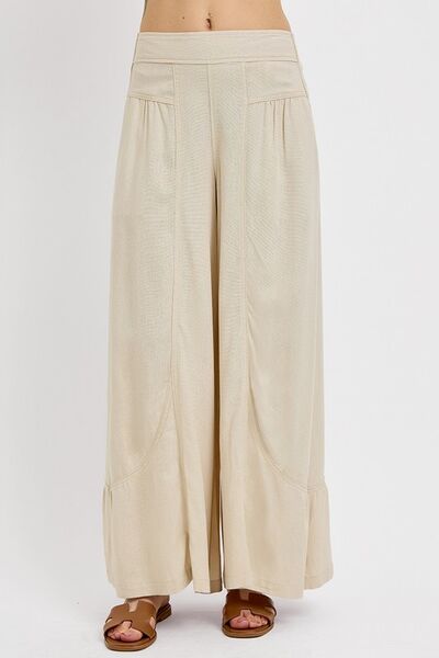 RISEN Shirring Detail Wide Leg Pants