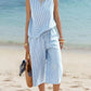 Daverri striped sleeveless top and cropped pants set in light blue and white