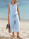 Daverri striped sleeveless top and cropped pants set in light blue and white