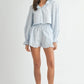 MABLE Long Sleeve Scallop Blouse and Shorts Set Outfit Sets