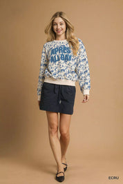 Umgee Scenic Print Cropped Sweatshirt Ecru | Sweatshirts Daverri Fashions