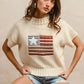 BiBi American Flag Patchwork Drop Shoulder Sweater - DAVERRI FASHIONS