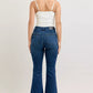 Back view of Judy Blue high-waisted flare jeans in blue denim with classic pockets