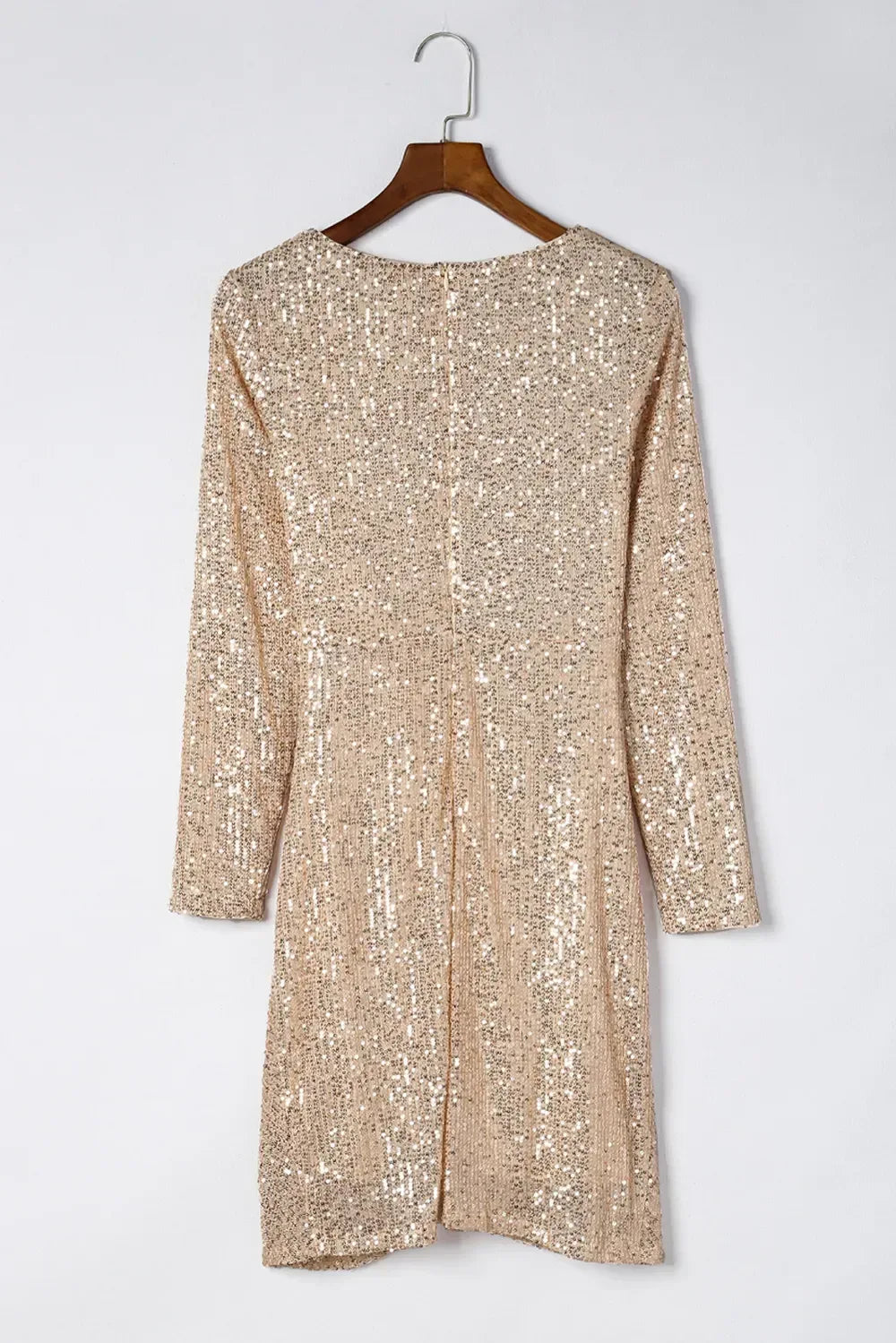 Sequin Knot Round Neck Long Sleeve Mini Dress - DAVERRI FASHIONS