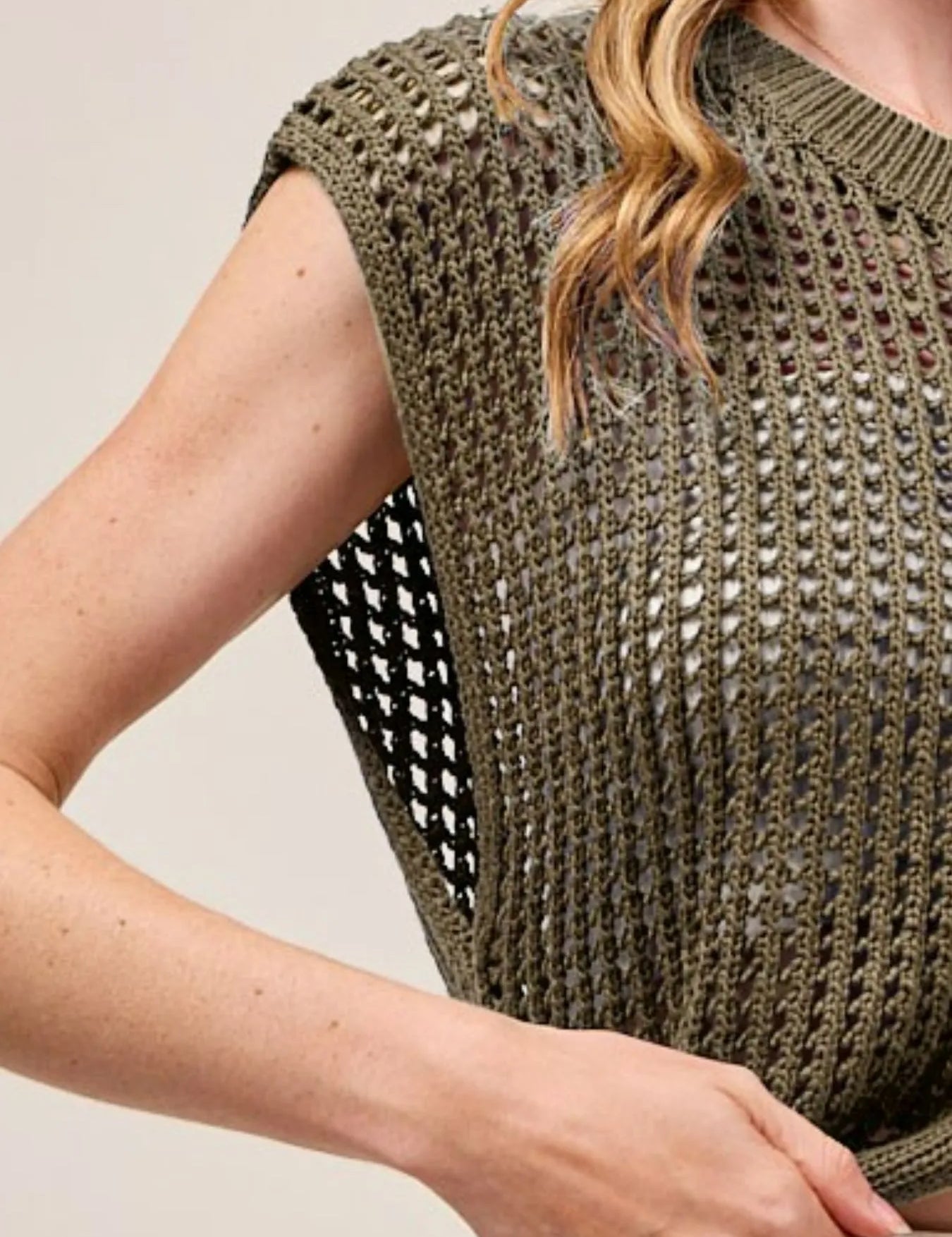 SO ME Big Metal Button Front Openwork Sweater Vest | Sweaters Daverri Fashions