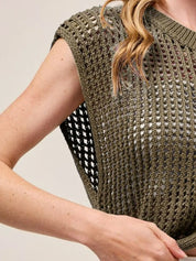SO ME Big Metal Button Front Openwork Sweater Vest | Sweaters Daverri Fashions