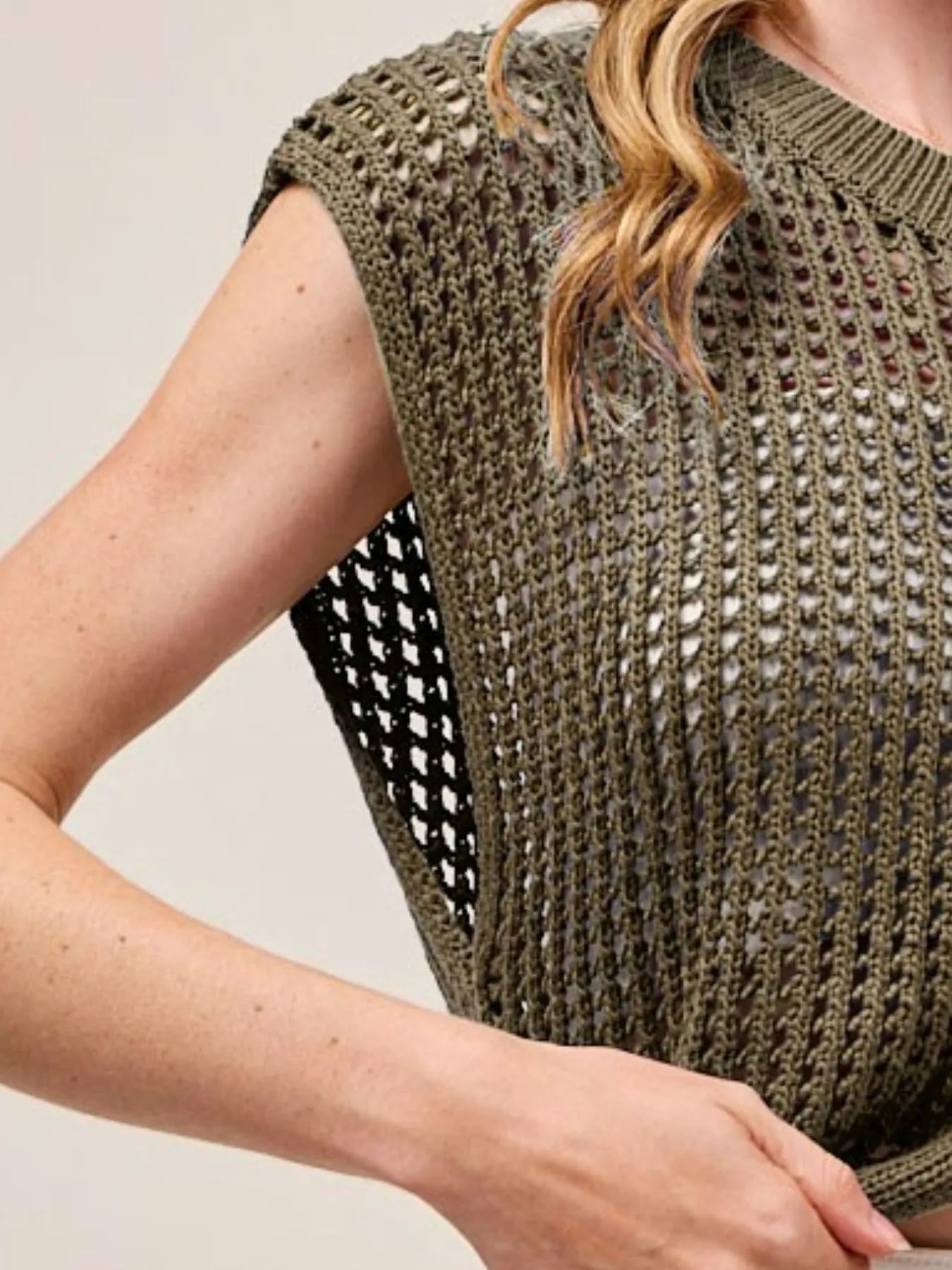 SO ME Big Metal Button Front Openwork Sweater Vest Sweater Vests