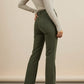 Women’s olive green corduroy high-rise flare pants with square pockets