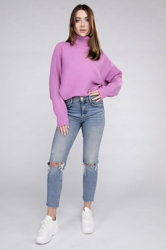 Viscose Dolman Sleeve Turtleneck Sweater Tops